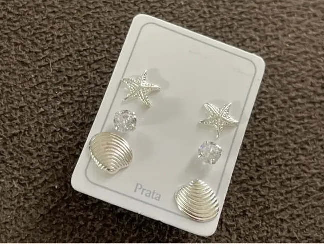 Trio de brincos de prata 925 legítima