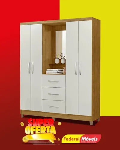 Guarda Roupa Solteiro 4 Portas 3 Gavetas Super Lindo Fazemos Entrega