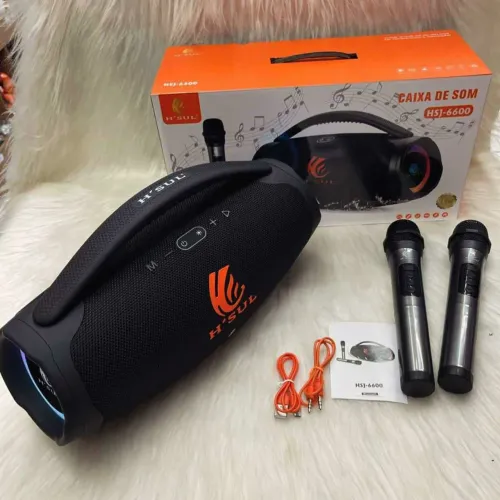  Som Bluetooth PORTÁTIL  boombox H'SUL HSJ-6600 com Microfone