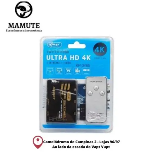 Splitter Hdmi Switch 3x1 Hub 4k Full Hd 3d C/ Controle Remot