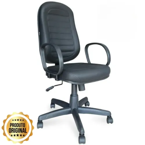 Cadeira Presidente Baixa Costurada Preta Ergonômica Braço Corsa Confortável 30102