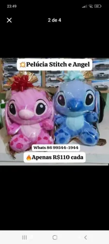 Pelúcia Stitch e Angel 25cm R$99,99 cada!