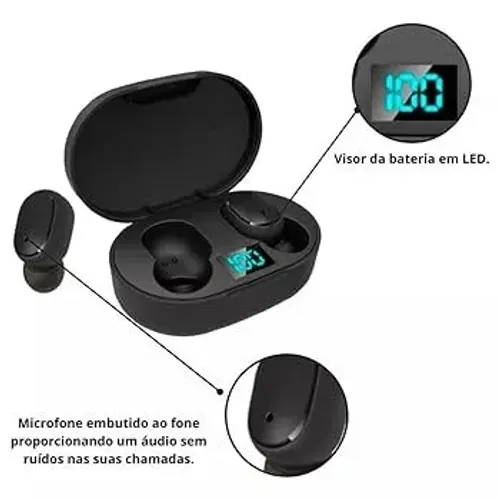 Fone De Ouvido Sem Fio Bluetooth com mic e visor de bateria wpp: *