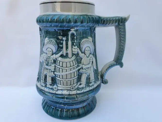 Caneco Chopp Porcelana Monte Sião Grande 3 Lts Coleção Azul-petróleo Barril De Chopp