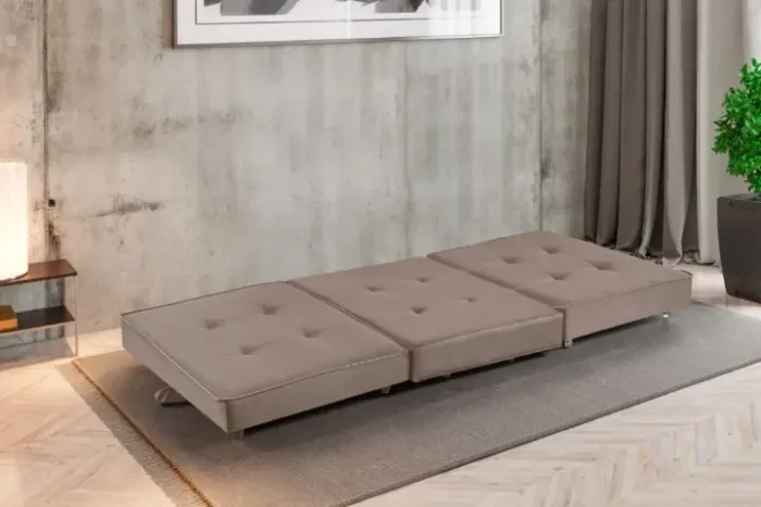 Puff Cama Veludo Inca Bege Escuro Idealle - Entrega Rápida! 