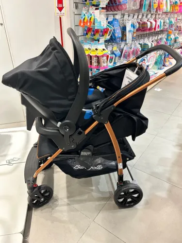 Carrinho de Bebê com Bebê Conforto Burigotto Ecco Preto e Cobre
