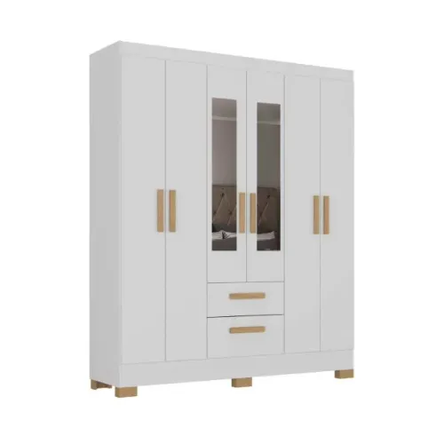 !!! FRETE GRATIS !!! Roupeiro Fortaleza Plus 6P2G com Pés e Espelhos Branco Atualle