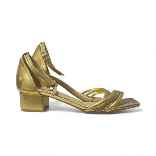 Sandália de salto Bloco Dourado Tamanho 39