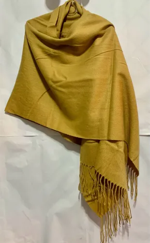 Pashimina Cor Mostarda Com Delicadas Franjas