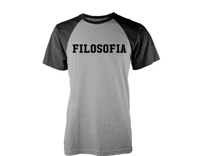 Camiseta Raglan Filosofia 100% Algodão Preta/Cinza Tam GG Nova