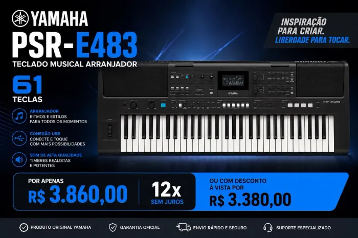 Teclado Musical Yamaha Psr e483 Arranjador 61 Teclas Usb