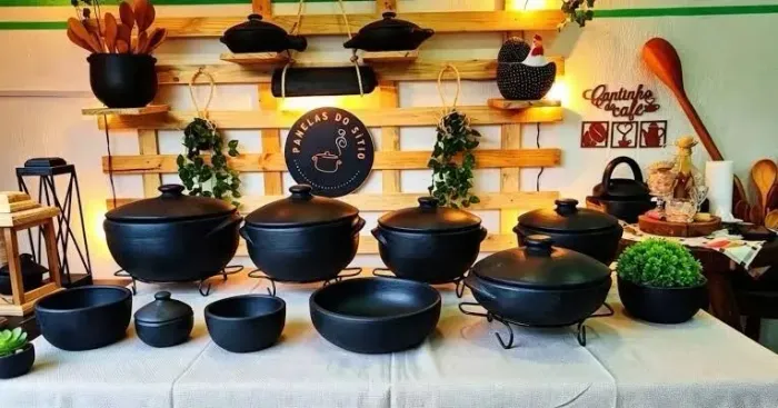 Conjunto de panela de barro preta 10 peças