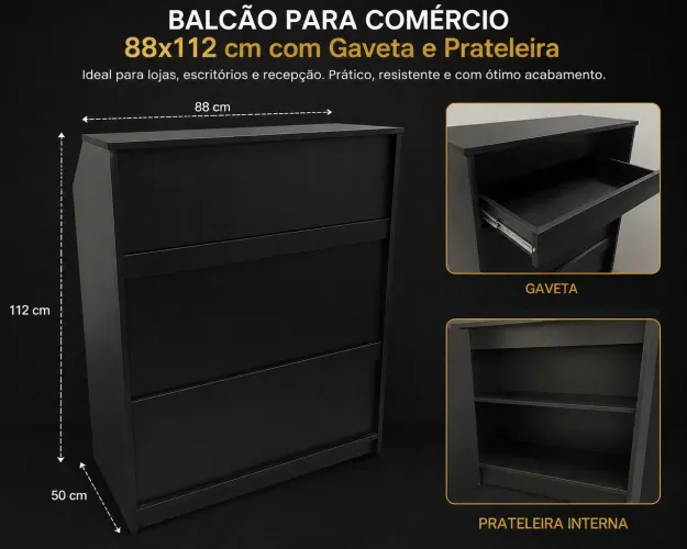 Balcão para Comércio 88x112 cm com Gaveta e Prateleira - Excelente Estado