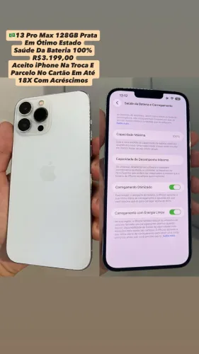 iPhone 13 Pro Max 128GB Prata ( Saúde Da Bateria 100% ) Usado