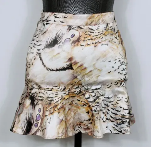 saia curta mini animal print bege peplum Dimy - veste 36 - ref. 5487