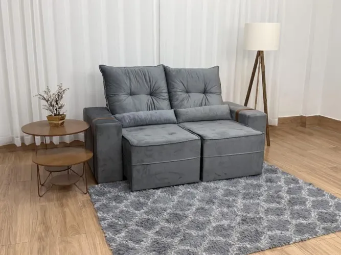 Sofá Retrátil 2 Lugares 1.80m Veludo Cinza