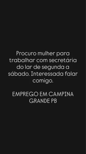 Vaga para secretária do lar 