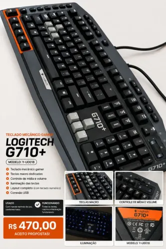 Teclado Mecânico Gamer Logitech G710+ - Original - G710+ Y-U0018