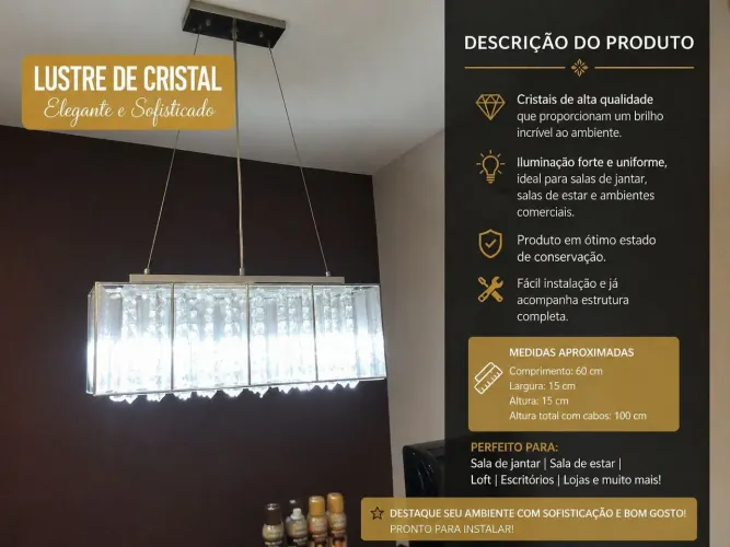 Lustre de Cristal Moderno - Elegante e em Ótimo Estado