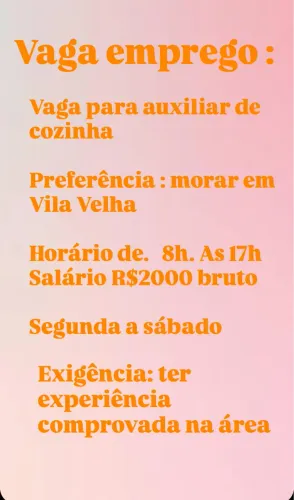 Vaga Auxiliar de cozinha