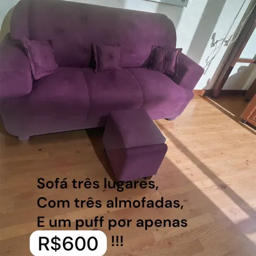 Sofá lilás lindo 3 lugar 1 puff 3 almofadas