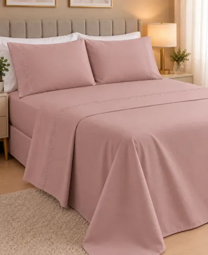 Jogo de Cama Queen 3 Peças Rosa - Bordado