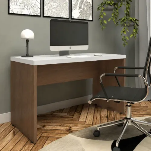 MESA DE ESCRITÓRIO 120x60 CM - NOGAL E BRANCA | PROMOÇÃO!