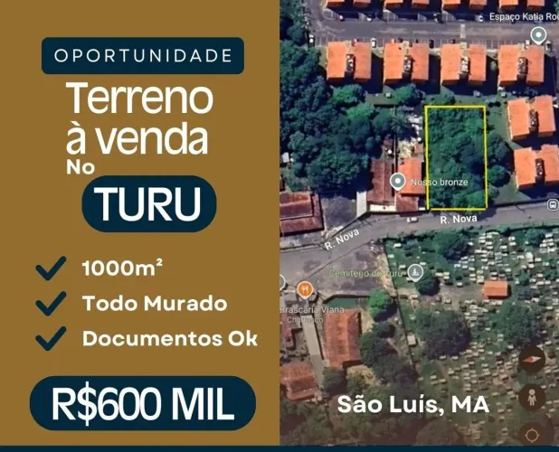 Terreno de 1.000 m² à Venda Rua Nova, à poucos Metros da São Luis Rei de França Turu,