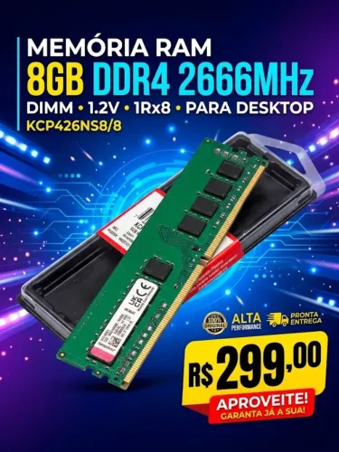Memória Ram 8GB DIMM DDR4 2666Mhz 1,2V 1Rx8 para desktop