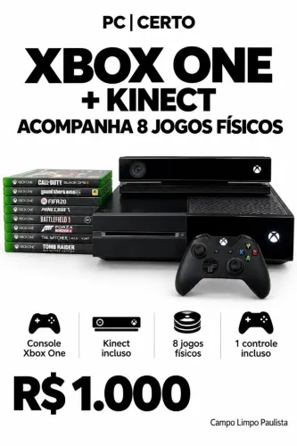 ? XBOX ONE + KINECT + CONTROLE + 8 JOGOS FÍSICOS