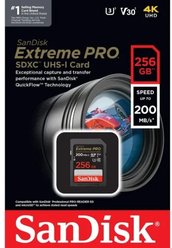 Cartão De Memória Sandisk 256gb Extreme Pro Cartão Sd 200mbs
