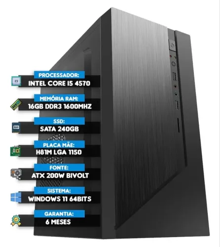 PC Intel Core i5 4570 4ª geração 3.20 Ghz 16gb ssd 240gb wifi