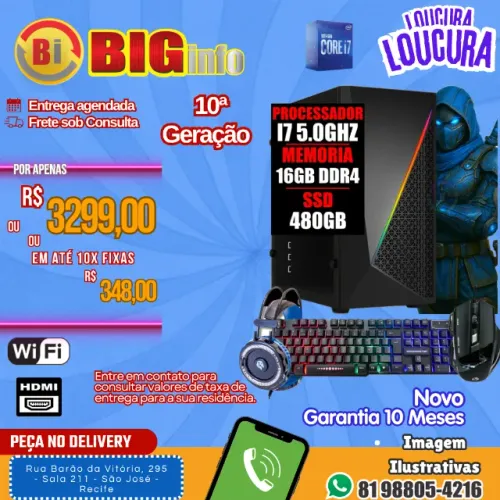 Computador Gamer Intel I7 10 Geração 5.0ghz / 16gb Ddr4 / Ssd 480gb 16 Gb - Novo 