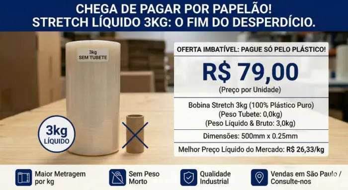 Filme Stretch 3kg SEM TUBETE - Qualidade Premium & Preço Líquido Transparente