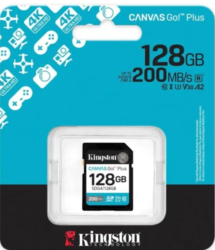Cartão de Memória 128gb Kingston SDXC 200mb/s - Classe 10 U3