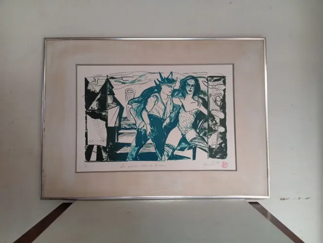 quadro gravura serigrafia antiga 1979 