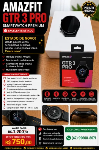 VENDO AMAZFIT GTR 3 PRO ORIGINAL - ESTADO DE NOVO!