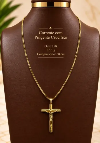 CORRENTE GRUMET ESPANHOLA COM CRUCIFIXO EXCLUSIVO EM OURO 18K