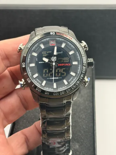 Relógio Naviforce Original NF9182 Preto Digital Analógico Cronógrafo Completo Com Caixa