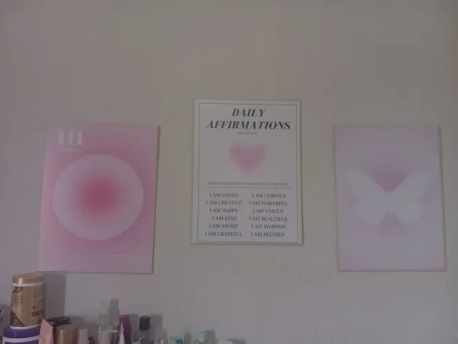 Conjunto de três quadros decorativos rosa