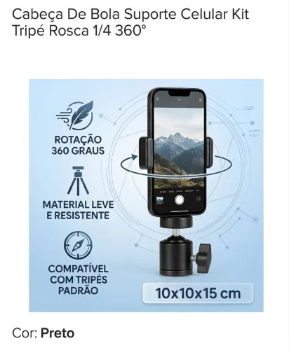 Cabeça de bola Suporte celular ? kit, tripé rosca 1/4 360°