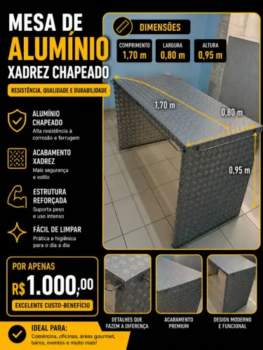 Mesa em alumínio xadrez chapeado 