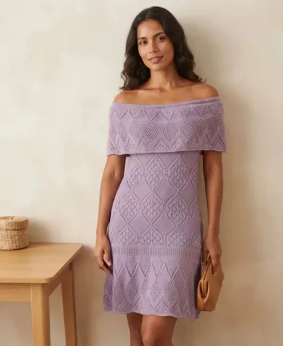 vestido tricô ciganinha lilás 44