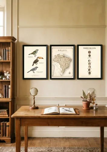 Kit 3 Quadros Decorativos Infantil Sala de Estudos Vintage Quarto