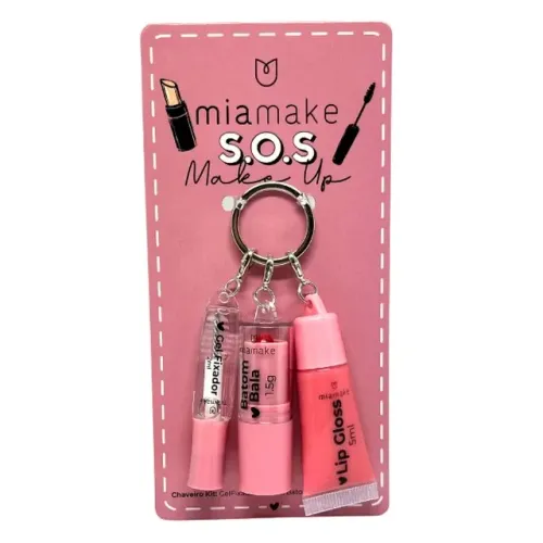 Kit Maquiagem Chaveiro Mia Make S.O.S - Batom, Gloss e Gel