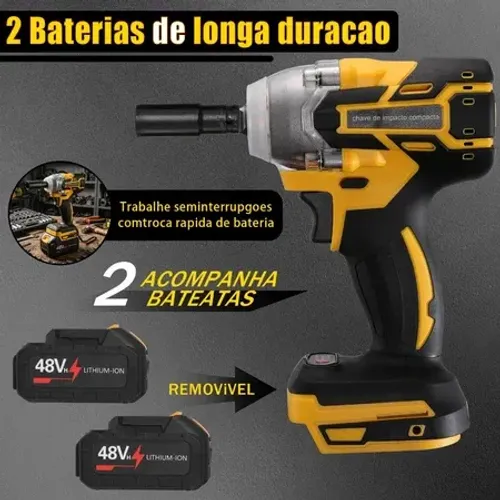 Chave de Impacto Profissional 48V,Alto Torque420N.M - Design Ergonômico, 02 Bateria Lítio