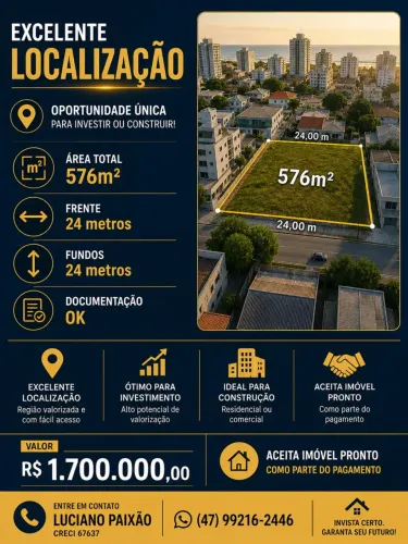 TERRENO DE 576m² EM ITAPEMA | ACEITA IMÓVEL E CARRO!