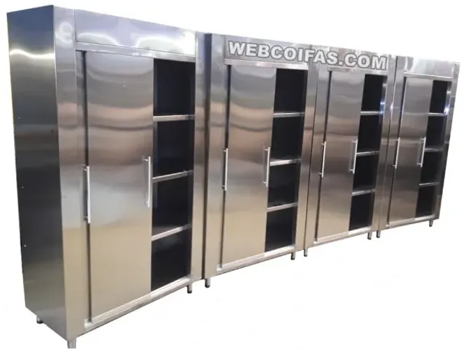 Armário em aço inox, com portas de abrir ou correr, com prateleiras, fabricado sob medida