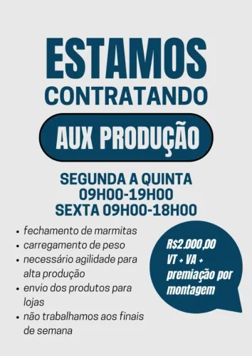 vaga auxiliar de produção - vila prudente