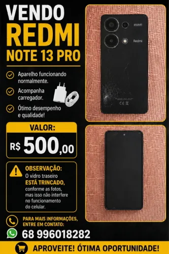Vendo cell redmi note 13 pro por 500 reais